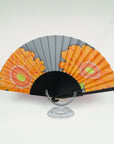 Exclusive silk fan with orange african daisies. Handmade and handpainted. Ottimare.