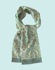 Scarf for men and women Gordons Flowers handmade by Ottimare, with flowers in mainly green, with pink and aqua accents.