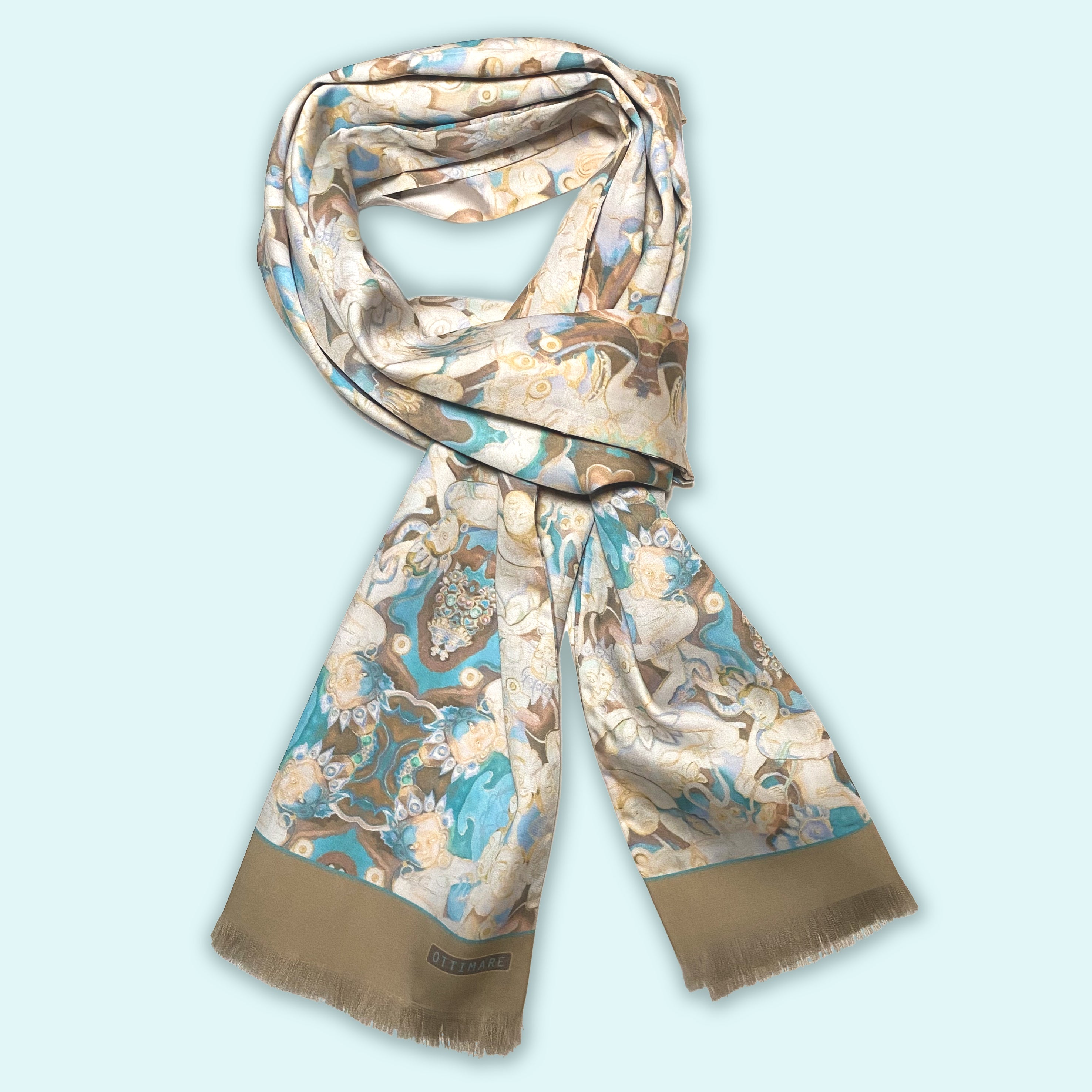 Exclusive long TENCEL™ satin scarf with fringe Thangka – Ottimare