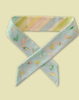 Ottimare Twilly scarf from Tencel in lime and light aqua blue with one-liner shoes and stripes. Handmade in the Netherlands.