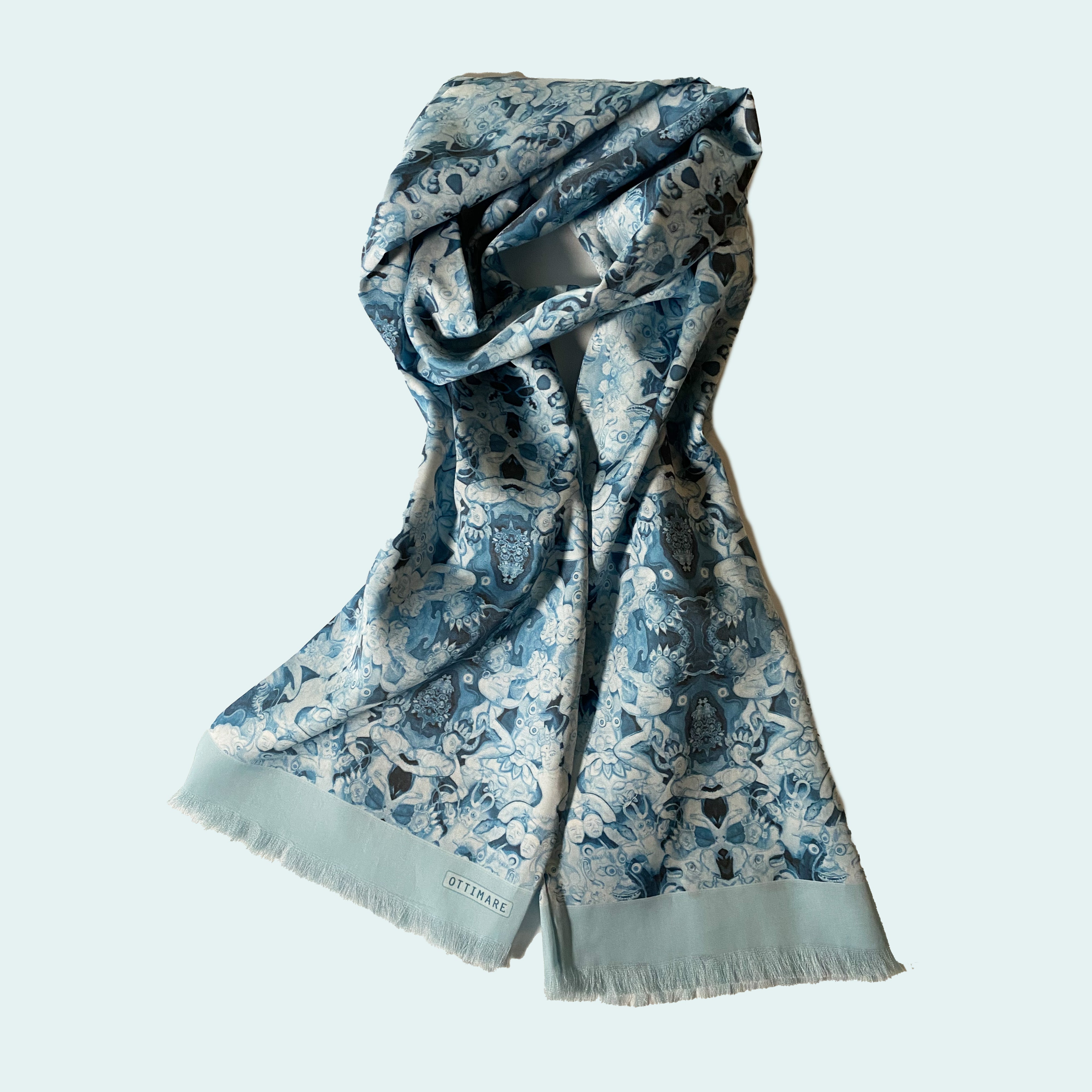 Exclusive long TENCEL™ satin scarf with fringe - Thangka