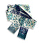 One side of this Ottimare frilly scarf is deep navy blue with a dark teal green fringe. Hand-made in the Netherlands.